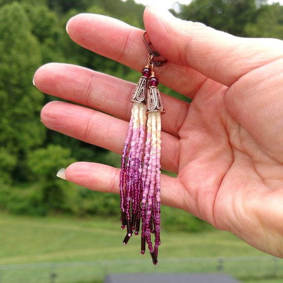 NEW Bohemian Tassel Beaded Earrings Gradient Ombre - Picture 2 of 3